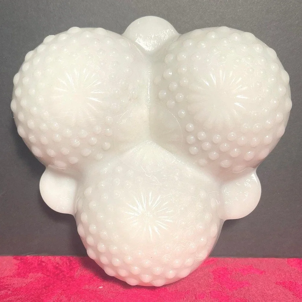Vintage Fenton Milk Glass Hobnail 3 Compartment Relish Dish Candy Tray White MCM